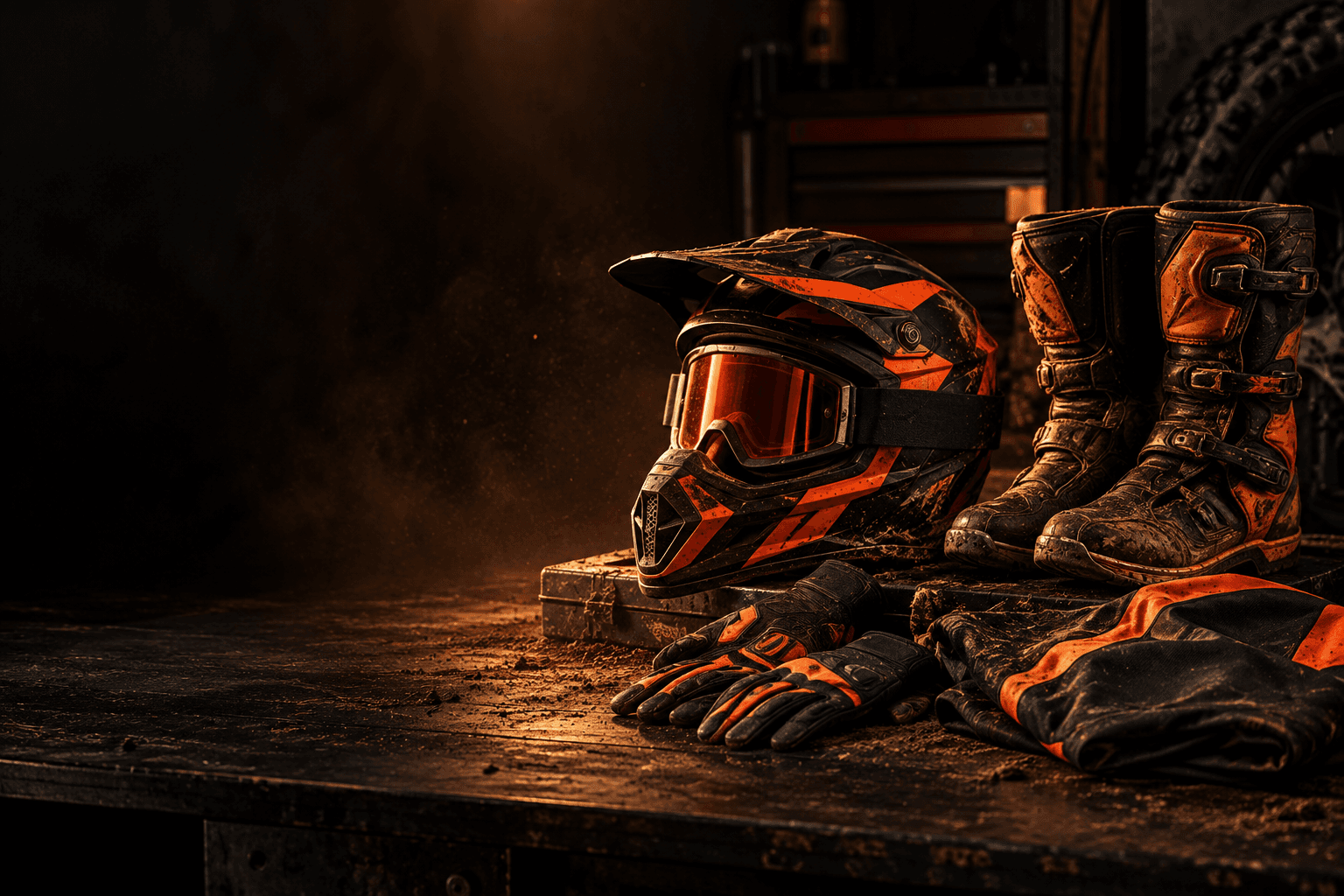 Capacete, botas e equipamentos de proteção off-road